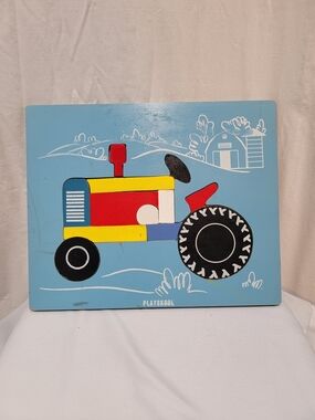 Vintage Playskool Puzzels Tractor And Motorcycle Cop